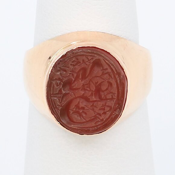 Jewelry - Antique Georgian 10K Gold Ring Seal Reverse Carved Islamic Carnelian Intaglio